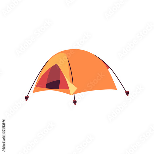 Yellow outdoor tent isolated on white background - dome shaped camping shelter