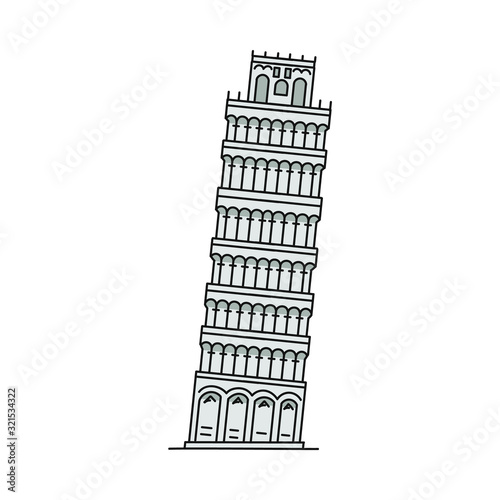 Famous Italian landmark - falling Pisa tower icon, vector illustration isolated.