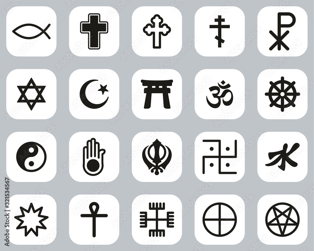 Religion Symbols Icons Black & White Flat Design Set Big Stock Vector ...