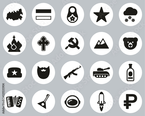 Russia Country & Culture Icons Black & White Flat Design Circle Set Big