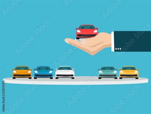 Vector of a hand holding a new car