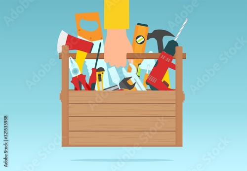 Vector of a repair man holding toolbox photo