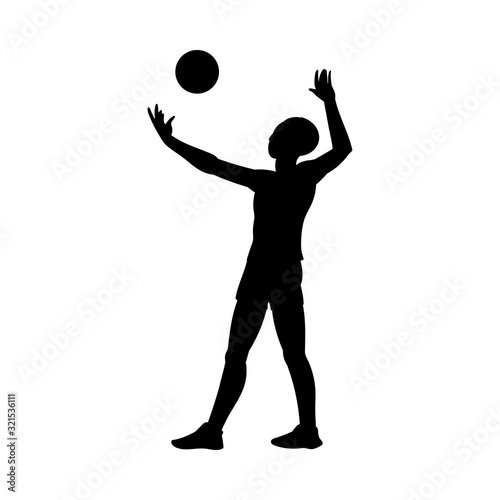 Man throwing volleyball - black silhouette of cartoon athlete serving a ball