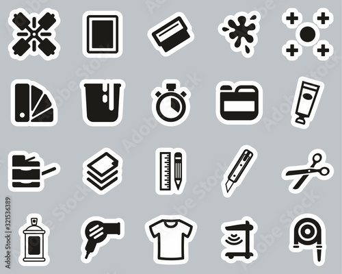 Screen Printing Icons Black & White Sticker Set Big