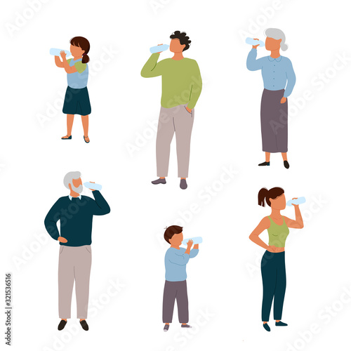 Set of people of different age drinking water