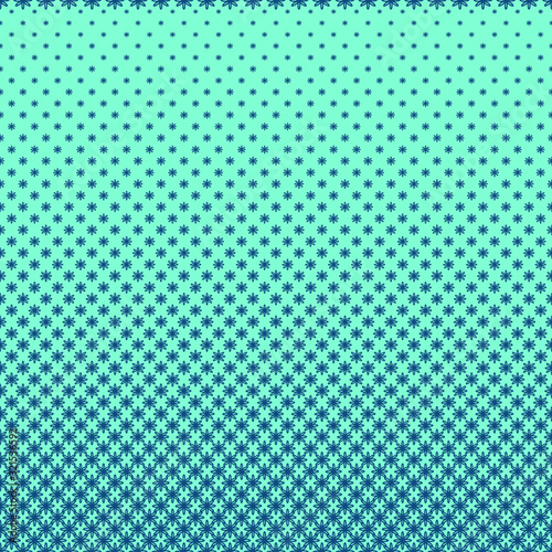 Blue hand drown flowers in varying sizes on aqua menthe background. Geometric halftone vector seamless pattern. Abstract stylish texture. Floral backdrop