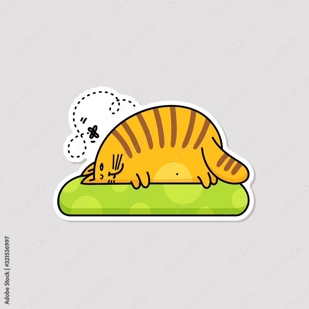 Cute fat lazy cat lying on pillow cartoon vector illustration isolated. Cute fat lazy cat lying on pillow cartoon vector illustration isolated.