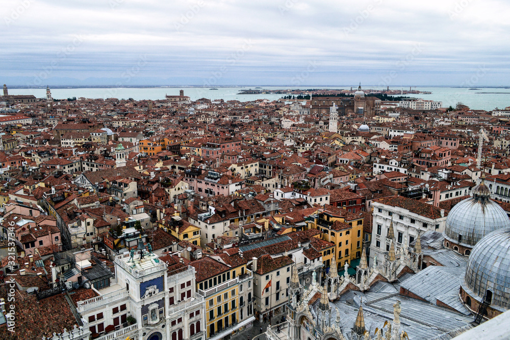 View from the observation deck of the Campanile of Saint Mark to Venice.