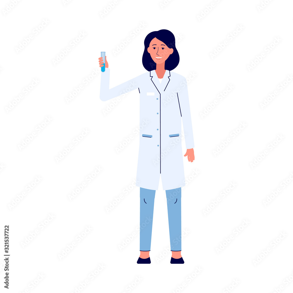 Woman cartoon character in doctor uniform flat vector illustration isolated. Woman cartoon character in doctor uniform flat vector illustration isolated.