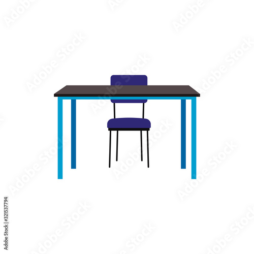 Office or school table or desk with chair  flat vector illustration isolated.