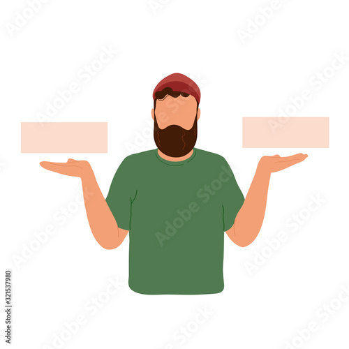 Man choosing between two options with blank space
