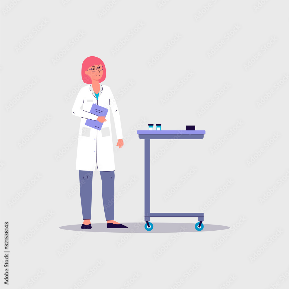 Doctor woman near high tech medical equipment flat vector illustration isolated. Doctor woman near high tech medical equipment flat vector illustration isolated.