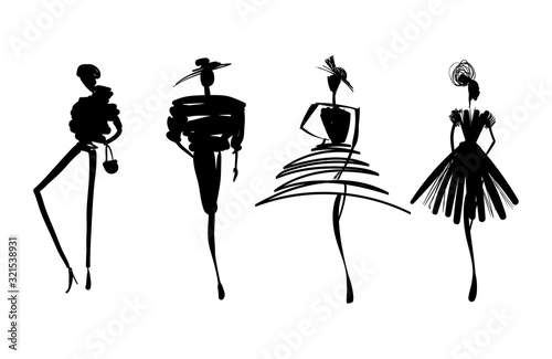 Fashion models sketch hand silhouette pop art