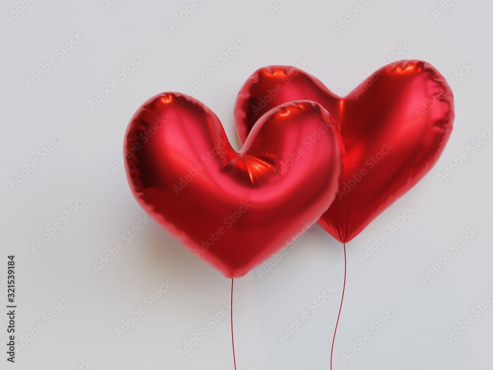 Red color balloon in heart shape. 3d illustration