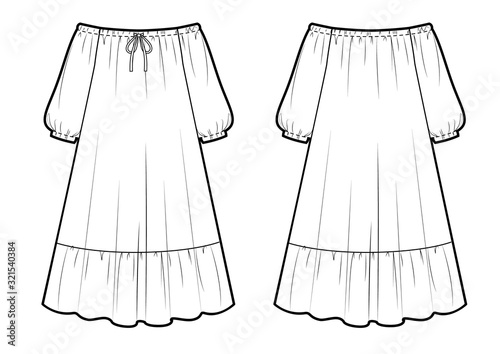 Fashion drawing of the dressromantic style