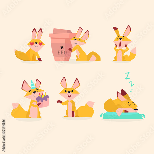 cute orange fox illustration collection. flat design illustration