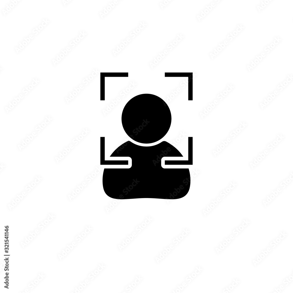 Face ID recognition icon. Portrait photo, viewfinder, facial symbol. Vector illustration on white background for photographing, technology, security