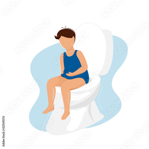 Little boy with diarrhea sitting on toilet bowl