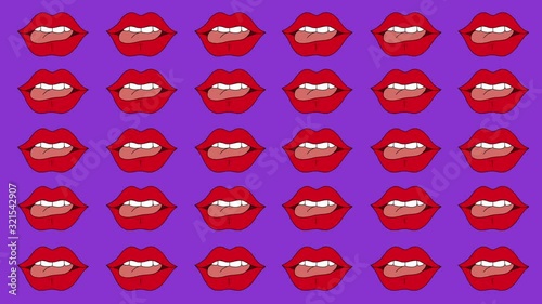 Lips Lick Backgrounds Animation. Hand drawn animation backgrounds with lips of the mouth where the tongue licks the lips. Full HD and 29.97 fps