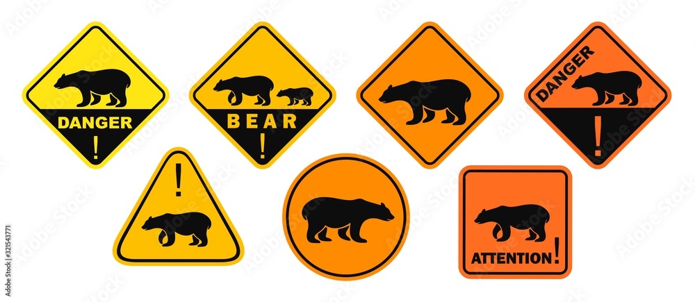 White Bear danger sign. Isolated white bear on white background White Bear danger sign. Isolated white bear on white background