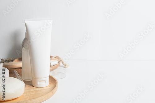 beauty treatment medical skincare and cosmetic lotion cream serum oil mockup bottle packaging product on white decor background, healthcare and medicine concept