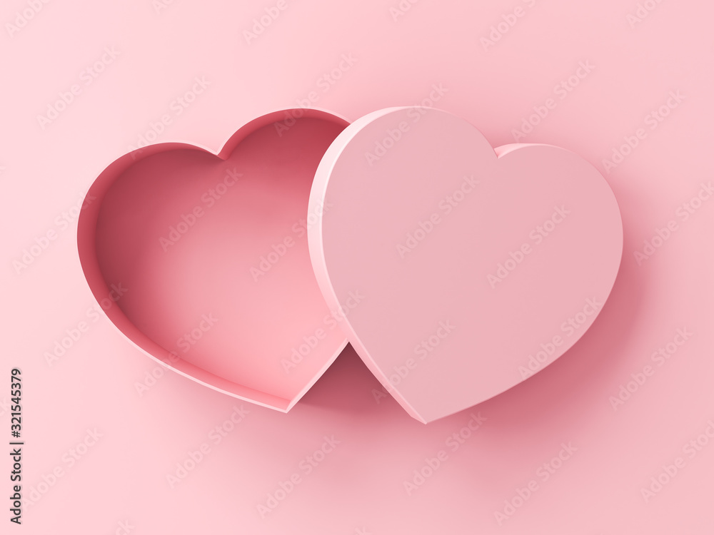 Blank heart box open isolated on pink pastel color background with shadow 3D rendering Blank heart box open isolated on pink pastel color background with shadow 3D rendering