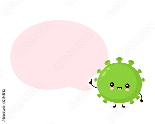 Cute happy probiotic bacteria with speech bubble
