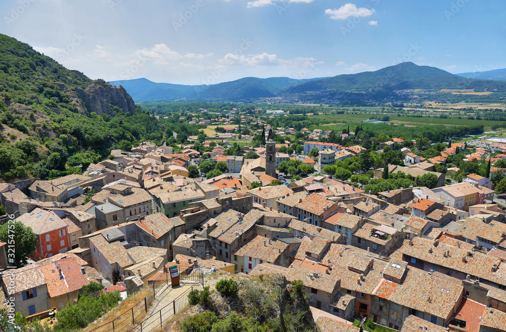 Les Mées town from a viewpoint, Provence-Alpes-Côte d'Azur region, France