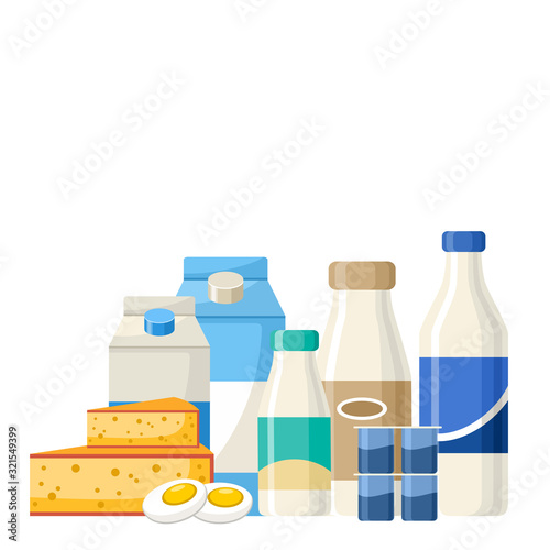 Set of dairy products. Milk, yogurt, cheese, cream