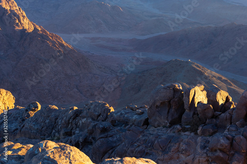 Fototapeta Naklejka Na Ścianę i Meble -  Egypt. Mount Sinai in the morning at sunrise. (Mount Horeb, Gabal Musa, Moses Mount). Pilgrimage place and famous touristic destination.
