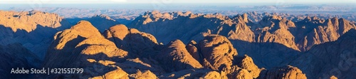 Egypt. Mountain Sinai in the morning at sunrise. (Mount Horeb, Gabal Musa, Moses Mount). Pilgrimage place and famous touristic destination.
