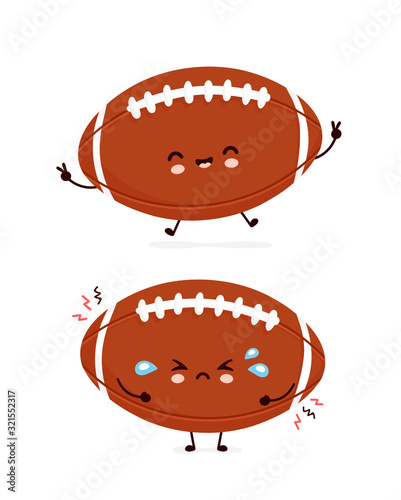 Cute happy and sad american football rugby ball