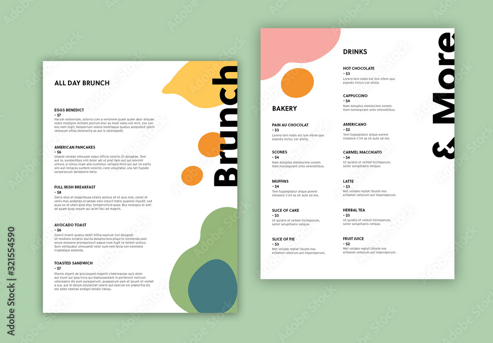 Menu layout. Menu layout