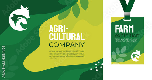 Design template for farming, agriculture, livestock business. Identity for agricultural company, agro conference, event, farm exhibition. Mockup ID card with strap. Vector illustration for banners, ad