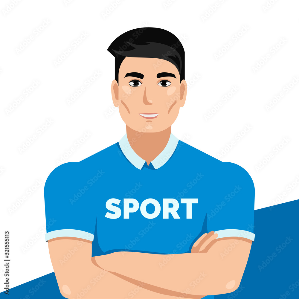 Gym teacher, personal fitness instructor or trainer. Strong athlete man on an isolated white background. vector