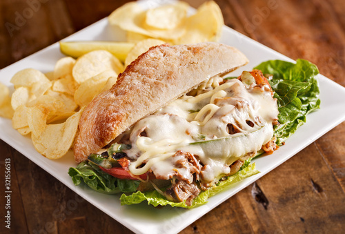 American Philly Steak and Cheese Sandwich with Potato Chips