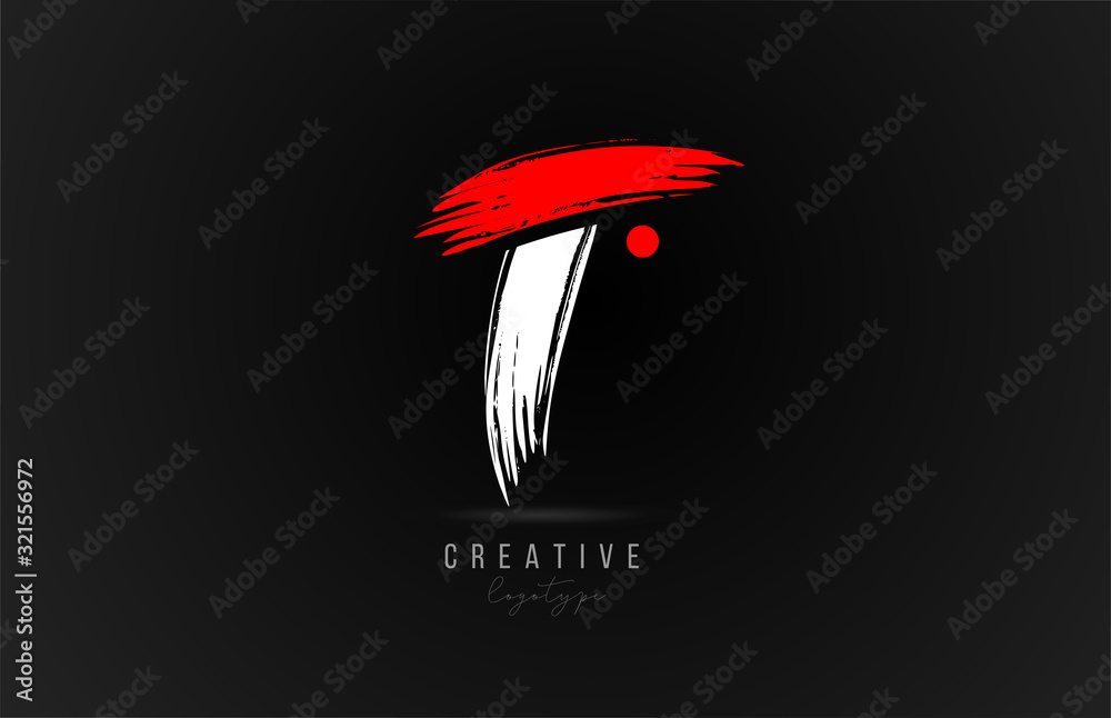 brush stroke letter T logo alphabet icon design template in white and red for business brush stroke letter T logo alphabet icon design template in white and red for business