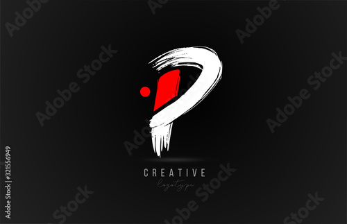 brush stroke letter P logo alphabet icon design template in white and red for business photo