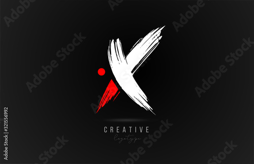 brush stroke letter X logo alphabet icon design template in white and red for business