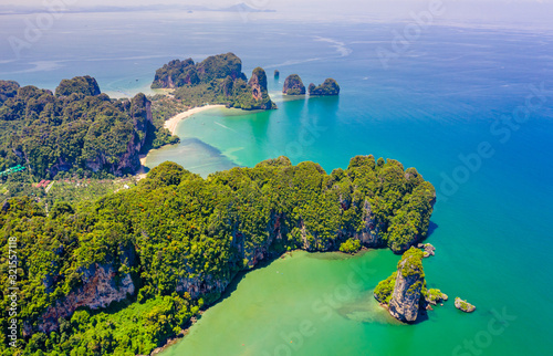 Krabi - Railay beach seen from a drone. One of Thailand's most famous luxurious beach. 