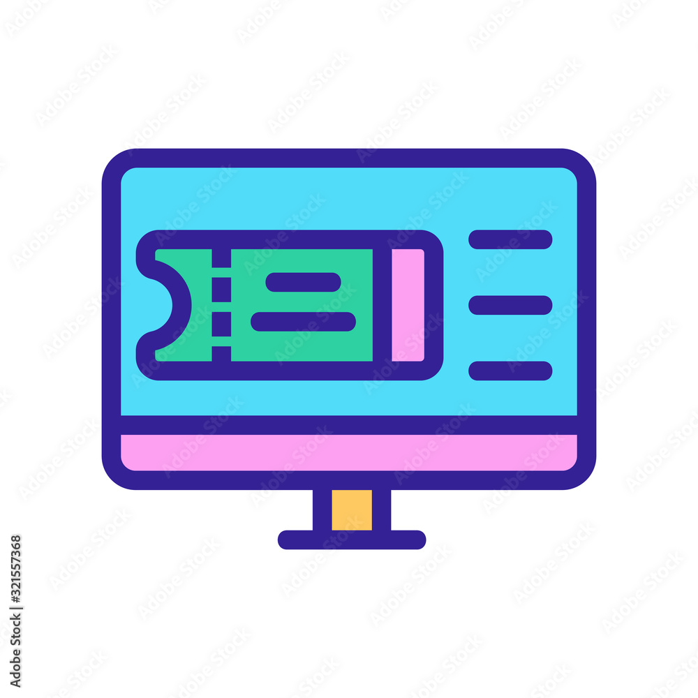 Plane ticket monitor icon vector. Thin line sign. Isolated contour symbol illustration Plane ticket monitor icon vector. Thin line sign. Isolated contour symbol illustration