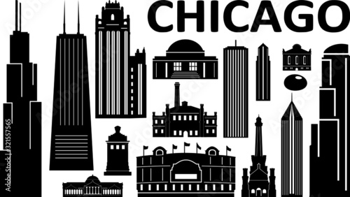 Chicago City Downtown Skyline Ouline Silhouette Vector