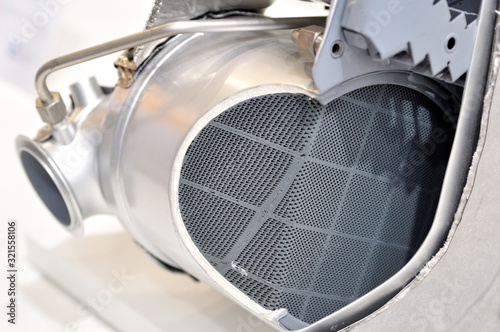 Canvas Print Car catalyst with ceramic monolith inside, detailed view.