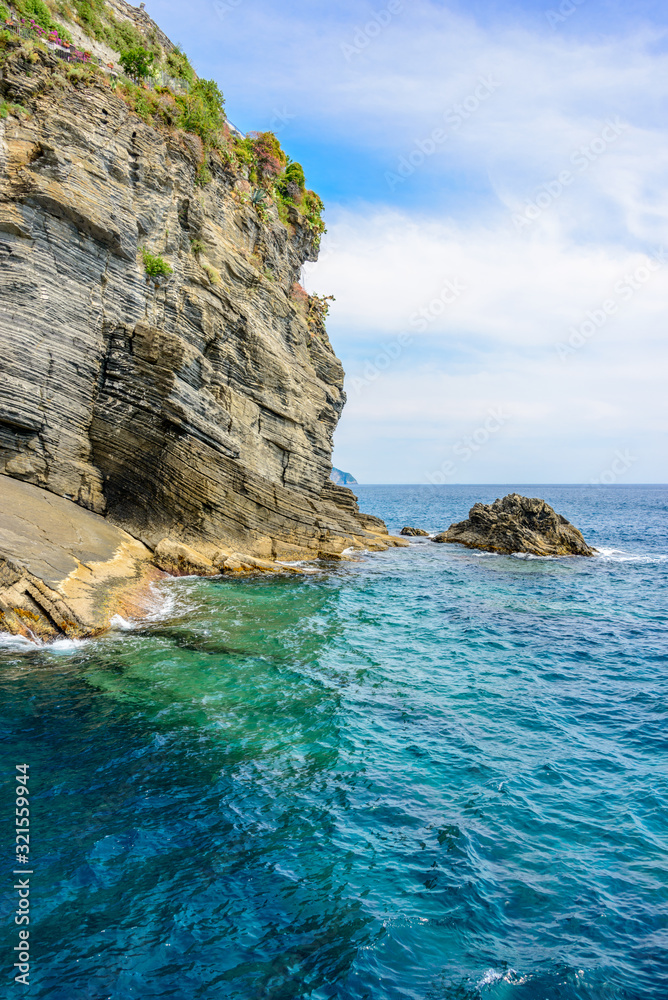 coastal landscape with blue sea and beautiful cliffs
