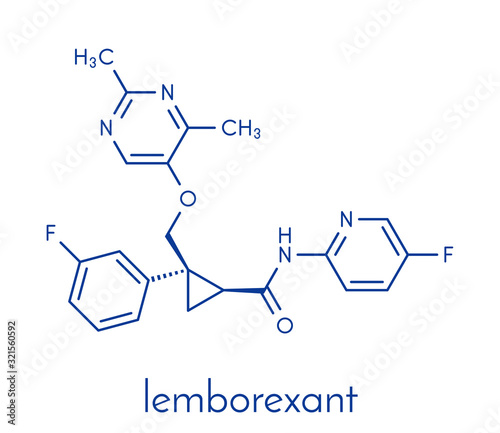 Lemborexant insomnia drug molecule. Skeletal formula.