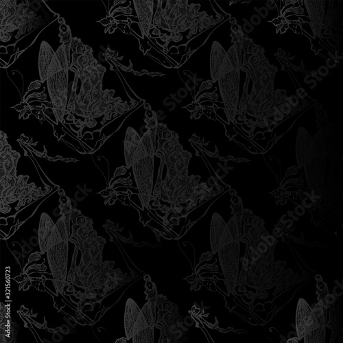 Gothic seamless pattern on a black background. Manually drawn plant elements. Vector 10 EPS.