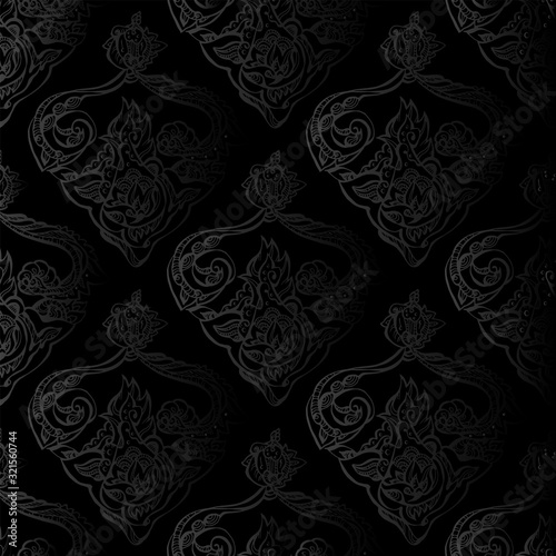 Gothic seamless pattern on a black background. Manually drawn plant elements. Vector 10 EPS.