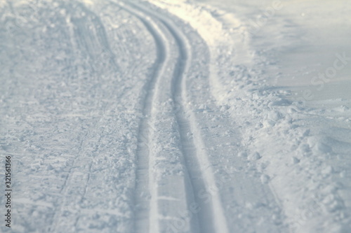 Ski track in snow , active winter holiday concept. © Stanislav