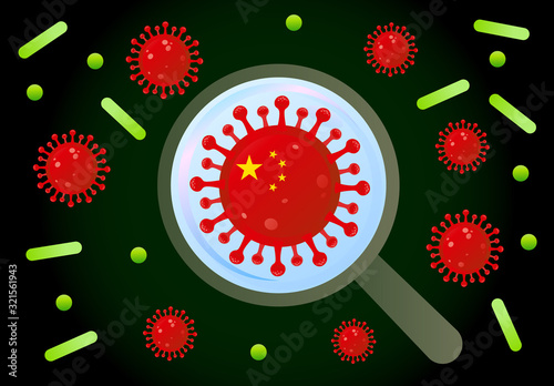 Wuhan ncov virus microscopic examination vector illustration