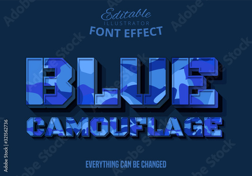 Blue camouflage text, editable text effect